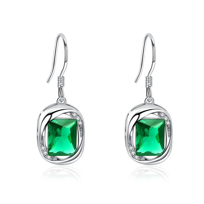 925 Silver Green Stone Earrings Clear Cubic Zircon Femme Women Gift