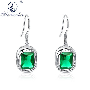 925 Silver Green Stone Earrings Clear Cubic Zircon Femme Women Gift