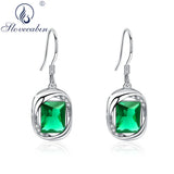925 Silver Green Stone Earrings Clear Cubic Zircon Femme Women Gift