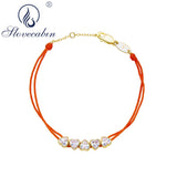 925 Silver Hearts Orange Rope Bracelet Women Jewelry Gift