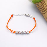 925 Silver Hearts Orange Rope Bracelet Women Jewelry Gift
