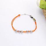 925 Silver Hearts Orange Rope Bracelet Women Jewelry Gift