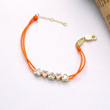 925 Silver Hearts Orange Rope Bracelet Women Jewelry Gift