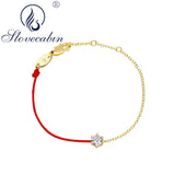 925 Silver Red Rope Bracelet Crystal Clear CZ Chain Women Gift