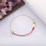925 Silver Red Rope Bracelet Crystal Clear CZ Chain Women Gift