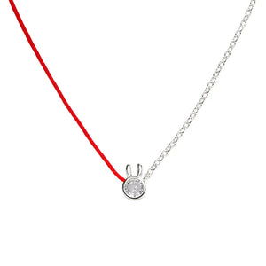 925 Silver Red Rope Chain Rabbit Pendant Choker Necklace With CZ