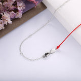 925 Silver Red Rope Chain Rabbit Pendant Choker Necklace With CZ