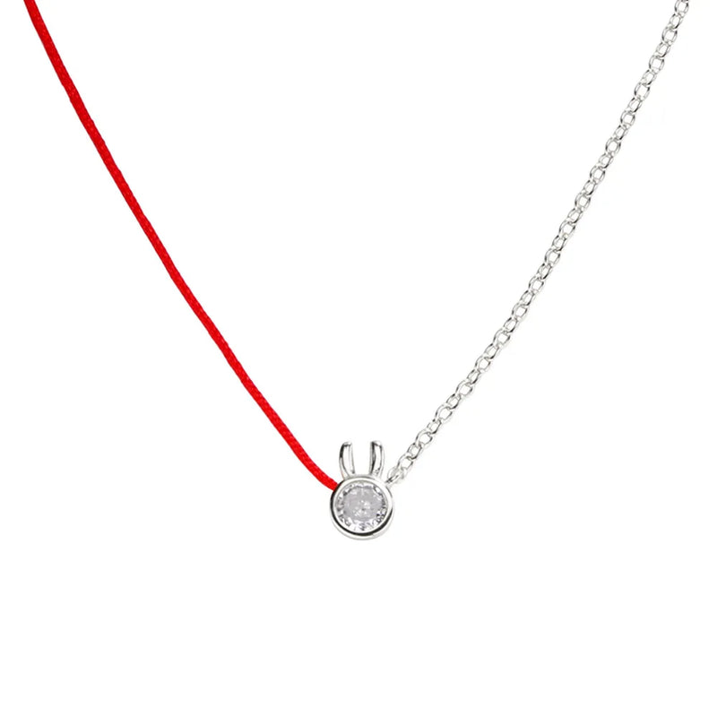 925 Silver Red Rope Chain Rabbit Pendant Choker Necklace With CZ