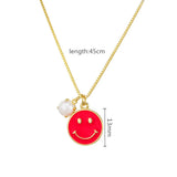 925 Silver Smile Face Pearl Pendant Chain Necklaces For Women