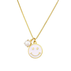 925 Silver Smile Face Pearl Pendant Chain Necklaces For Women
