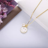 925 Silver Smile Face Pearl Pendant Chain Necklaces For Women