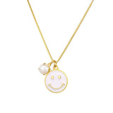 925 Silver Smile Face Pearl Pendant Chain Necklaces For Women