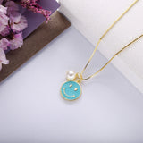 925 Silver Smile Face Pearl Pendant Chain Necklaces For Women