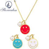 925 Silver Smile Face Pearl Pendant Chain Necklaces For Women
