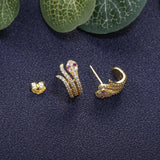 925 Silver Snake Crystal Stud Earrings Women Engagement Jewelry