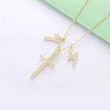 Japan Men Long Cross Pendant Necklace 925 Sterling Silver Zircon CZ Punk