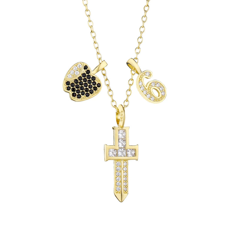 Japan Men Long Cross Pendant Necklace 925 Sterling Silver Zircon CZ Punk