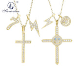 Japan Men Long Cross Pendant Necklace 925 Sterling Silver Zircon CZ Punk