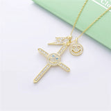 Japan Men Long Cross Pendant Necklace 925 Sterling Silver Zircon CZ Punk