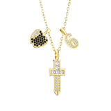 Japan Men Long Cross Pendant Necklace 925 Sterling Silver Zircon CZ Punk