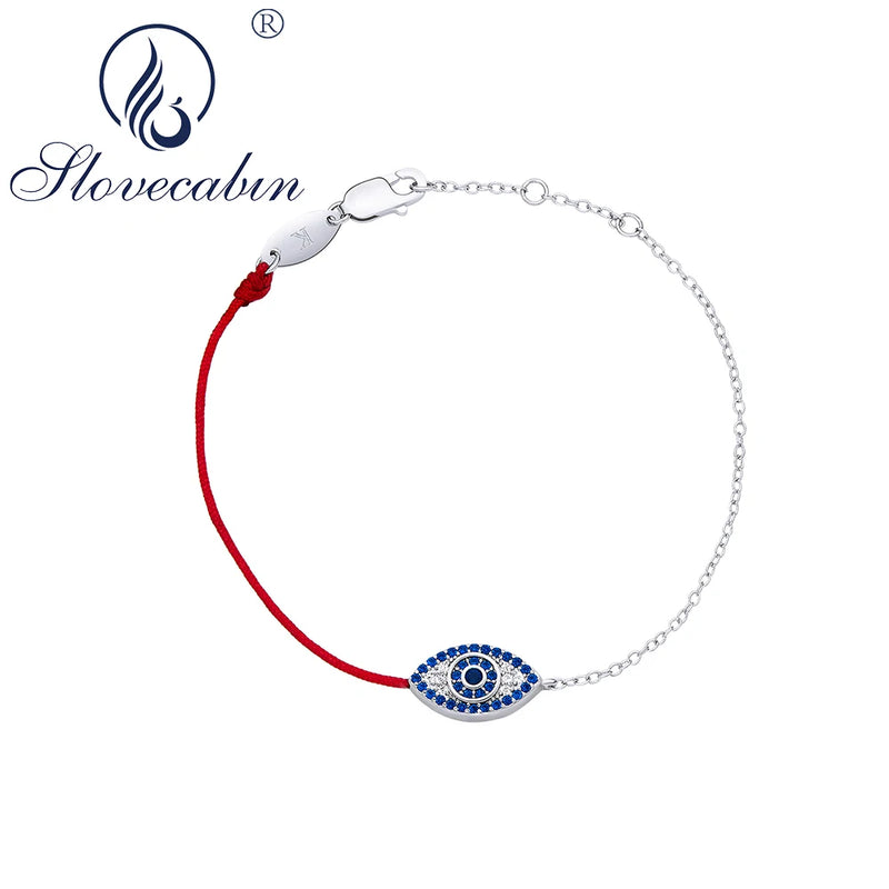Evil Eye Crystal 925 Sterling Silver Red Rope Bracelet For Women