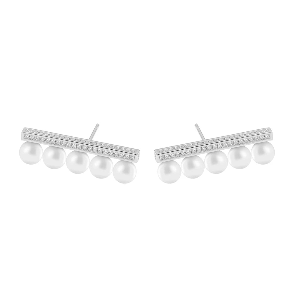 925 Silver Pearl Earrings with CZ for Women