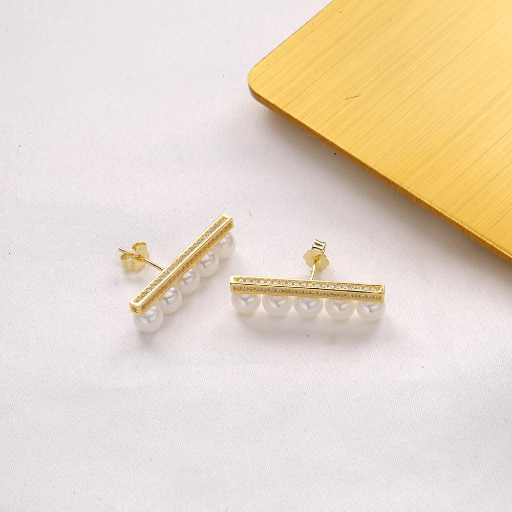 925 Silver Pearl Earrings with CZ for Women