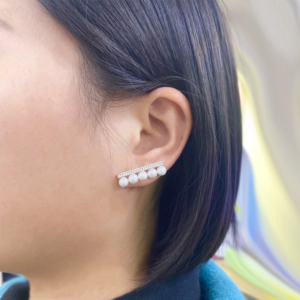 925 Silver Pearl Earrings with CZ for Women
