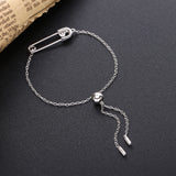 925 Sterling Silver Safety Pin Chain Bracelet for Women