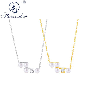 925 Silver CZ Pearl Pendant Necklace For Women