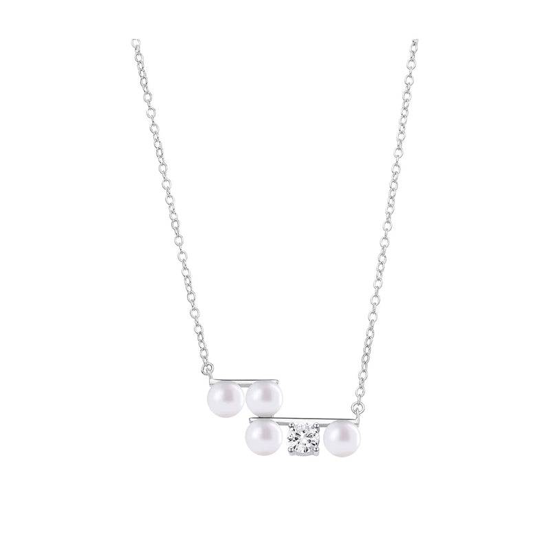 925 Silver CZ Pearl Pendant Necklace For Women