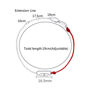 925 Silver Red String Chain Bracelet CZ Women