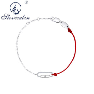 925 Silver Red String Chain Bracelet CZ Women