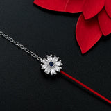 925 Silver Flower Chain Bracelet w/ Red Rope, Women Fine Jewelry