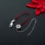 925 Silver Flower Chain Bracelet w/ Red Rope, Women Fine Jewelry