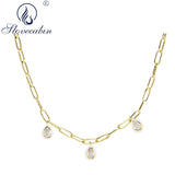 925 Silver Water Drop Pendant Choker Necklace Chain Women Jewelry