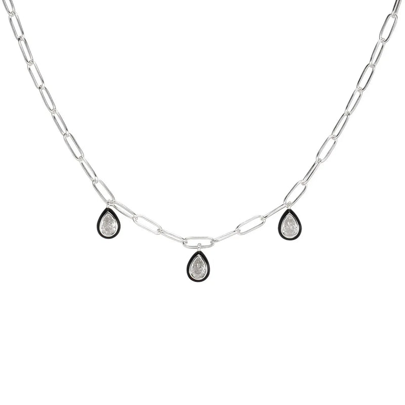 925 Silver Water Drop Pendant Choker Necklace Chain Women Jewelry