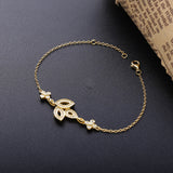 925 Silver Three Luster Leafs Women Bracelet Bangle Crystal Gift