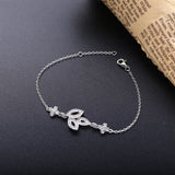 925 Silver Three Luster Leafs Women Bracelet Bangle Crystal Gift