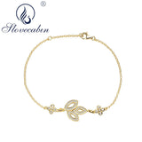 925 Silver Three Luster Leafs Women Bracelet Bangle Crystal Gift
