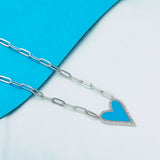 925 Silver Red Enamel Heart CZ Pendant Necklace with Paperclip Chain