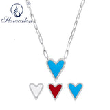925 Silver Red Enamel Heart CZ Pendant Necklace with Paperclip Chain