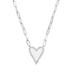 925 Silver Red Enamel Heart CZ Pendant Necklace with Paperclip Chain