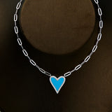925 Silver Red Enamel Heart CZ Pendant Necklace with Paperclip Chain