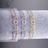 925 Sterling Silver Hope Charms 2-Row Chain Link Bracelet w/ Clear CZ Bijoux