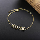 925 Sterling Silver Hope Charms 2-Row Chain Link Bracelet w/ Clear CZ Bijoux