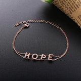 925 Sterling Silver Hope Charms 2-Row Chain Link Bracelet w/ Clear CZ Bijoux