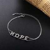 925 Sterling Silver Hope Charms 2-Row Chain Link Bracelet w/ Clear CZ Bijoux