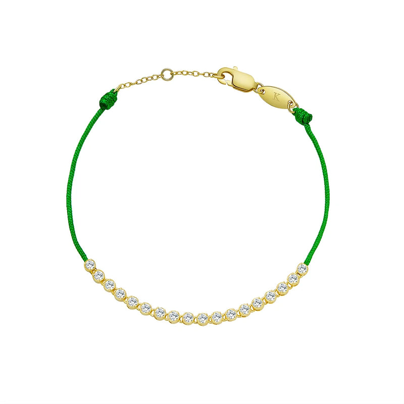 925 Silver Green Crystal Rope Bracelet with CZ Bangle for Women