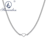 925 Silver White Enamel Heart Cuban Link Chain Necklace Women Gift